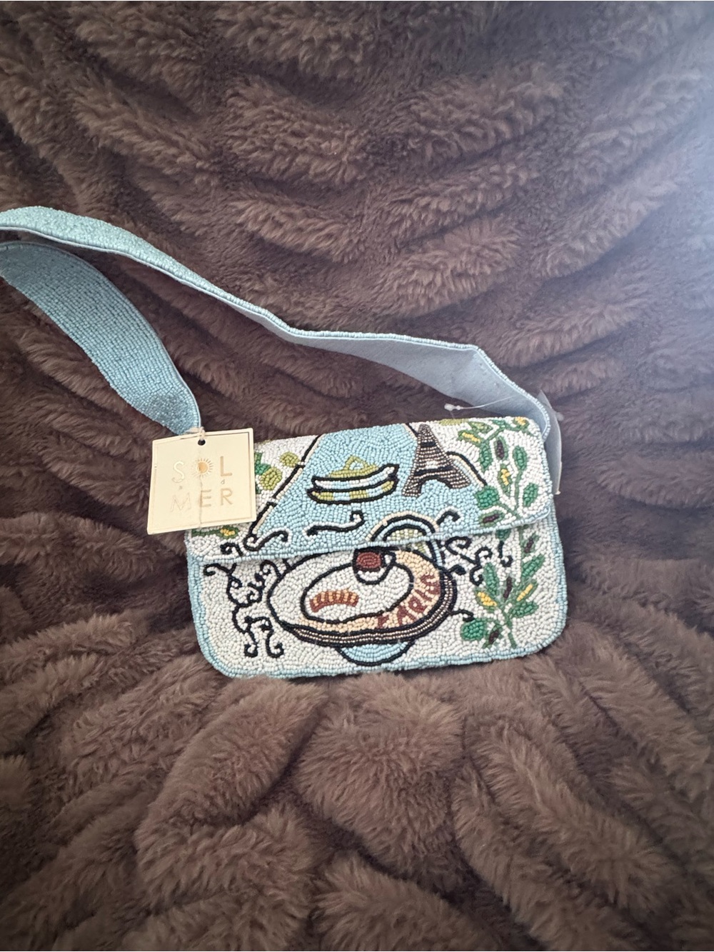 Summer Beaded Light Blue Bag with Pastry Motif